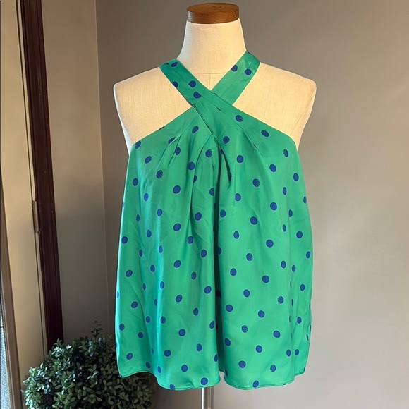 Lilly Pulitzer RORI halter top botanical green blue polka dots tie back neck M - Picture 3 of 16